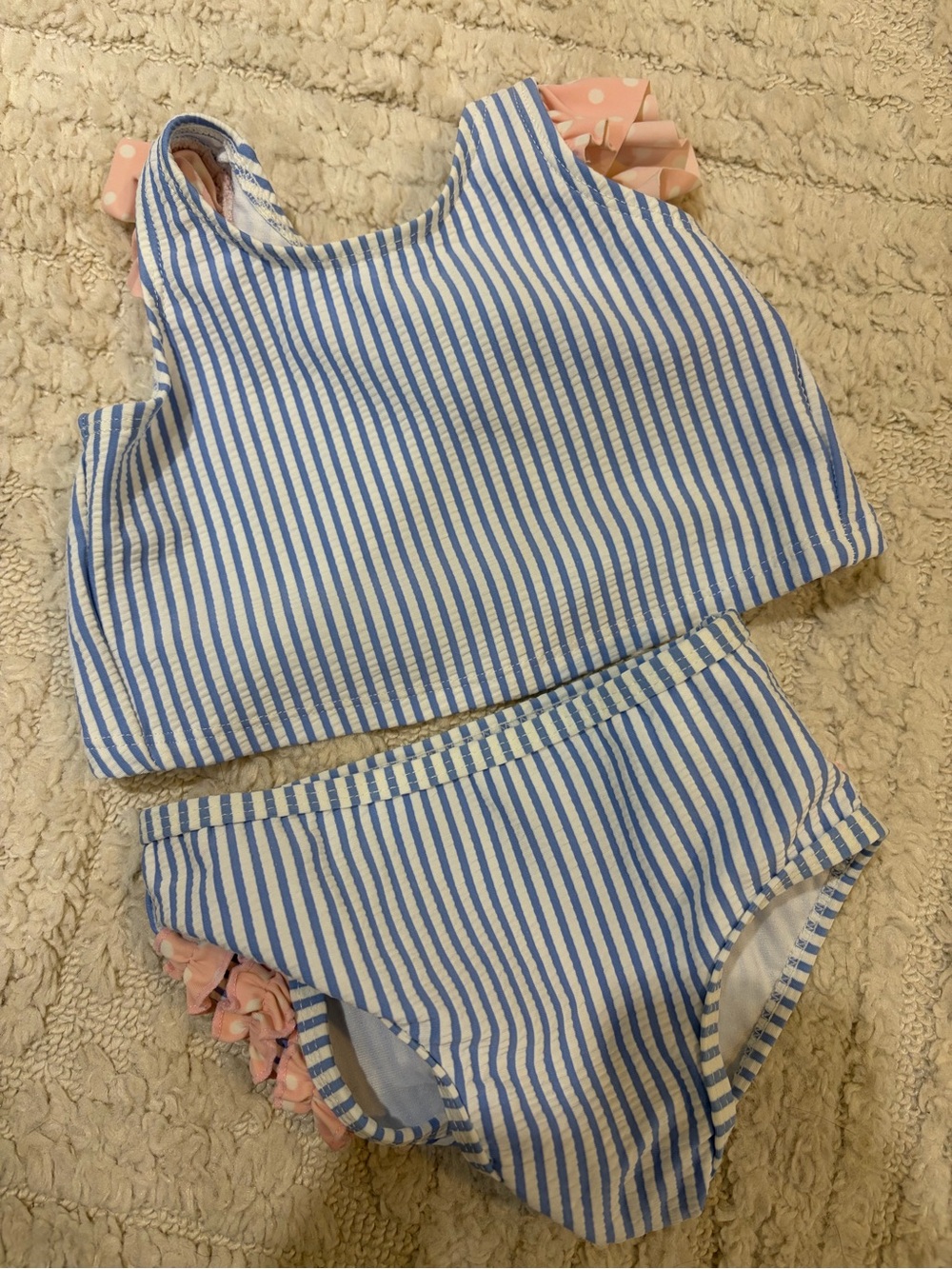Blue & White Striped Girls' Two-Piece ruffle butts Swimsuit